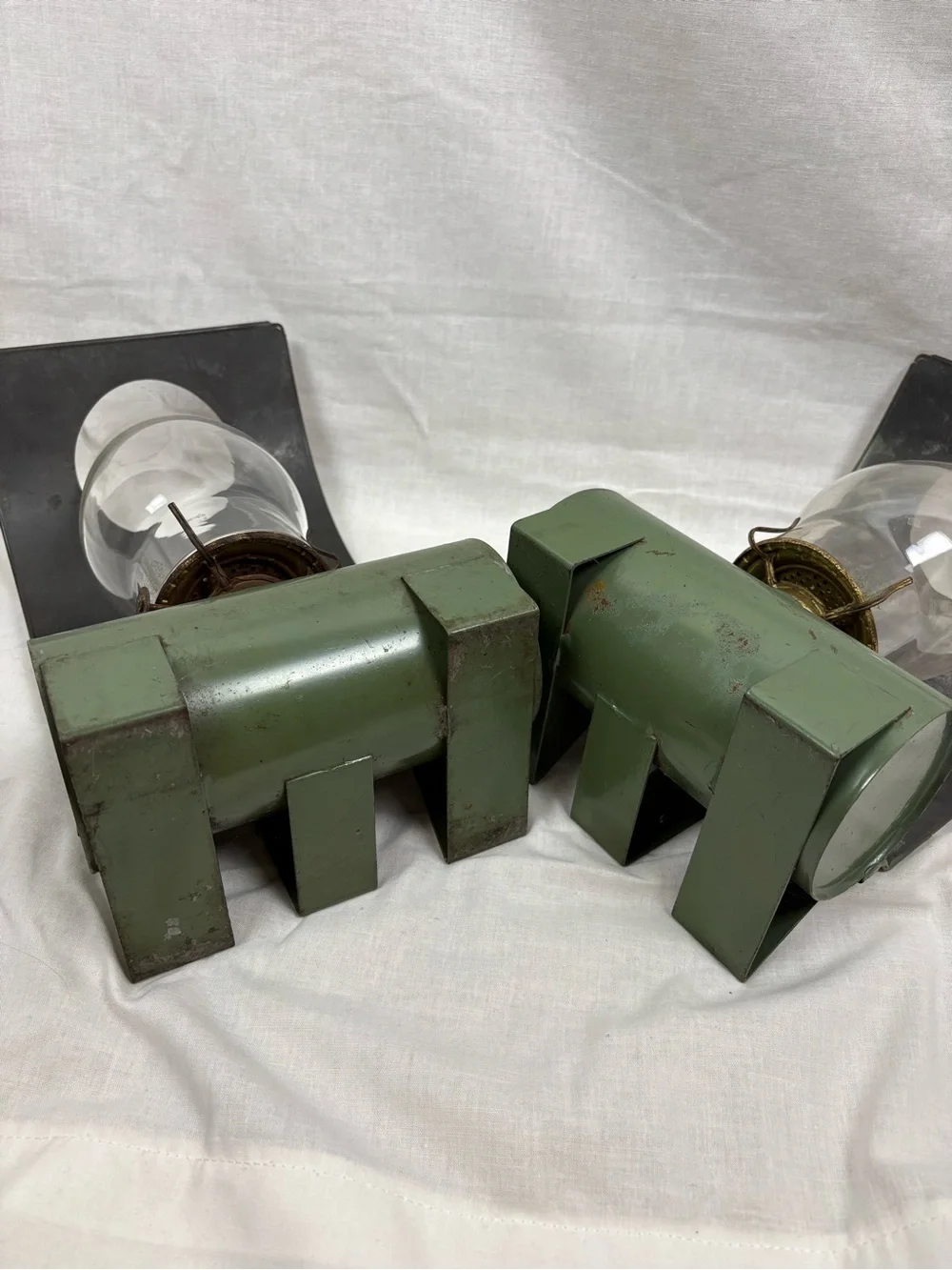 Vintage Railroad Train Car Hurricane Oil Lamps PYREX Glass